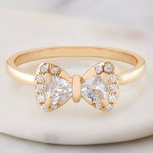 Gold Bow Ring with Clear Cubic Zirconia Accents